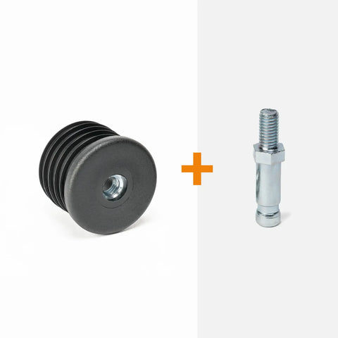 Round insert for castors + threaded stem (M8)